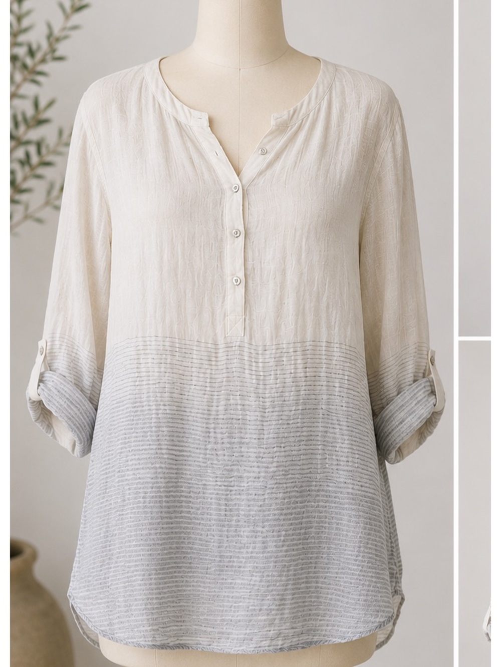 Eileen Fisher Linen Boxy Top Sheer Lightweight Off White Size XL - Picture 2 of 8